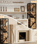 4 Tier Indoor Firewood Rack 47 Inch Tall Heavy Duty Log Holder For Fireplace Minimalist Black Design in living room