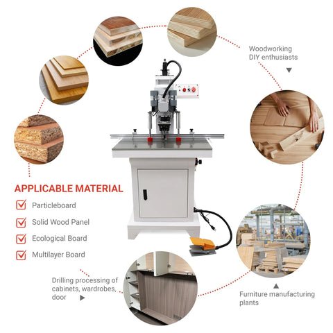 EQCOTWEA 110V pneumatic hinge boring machine, single-head, 1.5kW, 0–50mm depth for furniture boards