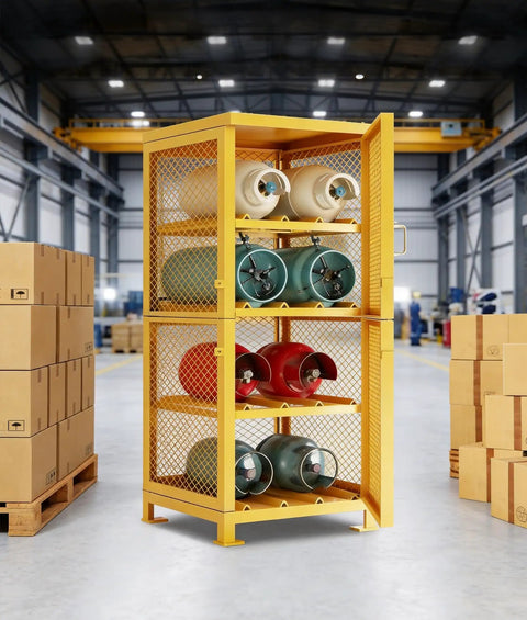 Horizontal Gas Cylinder Storage Cabinet Heavy Duty Carbon Steel Lockable 4 Tier Options Propane Tank Storage Cage