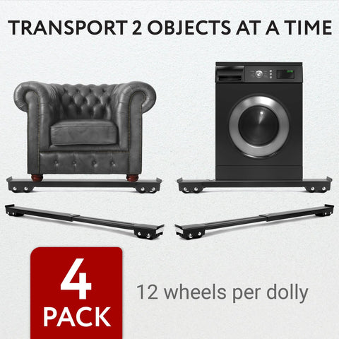 4-pack XL appliance dolly set with black steel rails and wheels for moving washers and heavy furniture