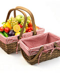 Dual Size Picnic Basket Set With Double Folding Handles 16 Inch Woodchip Woven Basket With Removable Red And White Liner, full