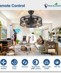 20 Inch Caged Ceiling Fan With Light Remote Dope Industrial Farmhouse Style Black for Living Room with 6 Speeds Wind Timer
