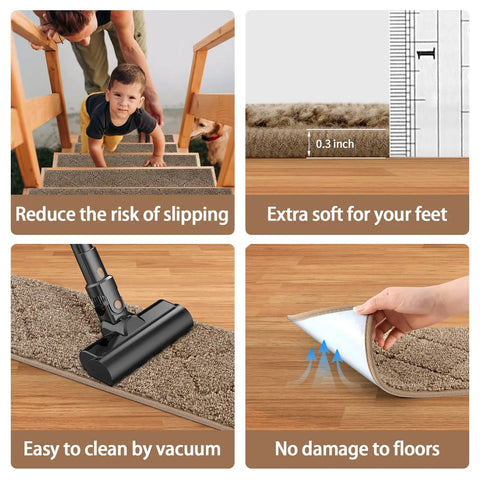 Stair Treads For Wooden Steps 8 By 30 Inch Peel And Stick Non Slip Indoor Runner Mats 15 Pack Beige Anti Slip Easy Install