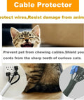 12ft Self Wrapping Cable Management Sleeve For Desk Wall And Floor Braided Mesh Split Loom Tubing Hider Pet Proof Wire Protector Kit White Tidy Messy Cables Ideal For Home Theater Gaming Setup And Office with cat and protected cables shown.