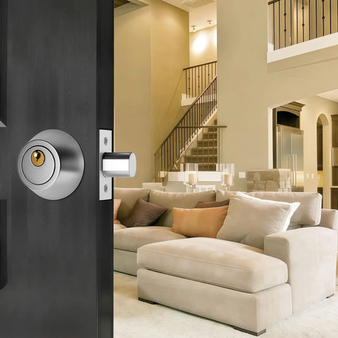 Silver Steel Single Cylinder Deadbolt For Front And Garage Doors With Keyed One Side And Thumb Turn Inside Heavy Duty Home Security