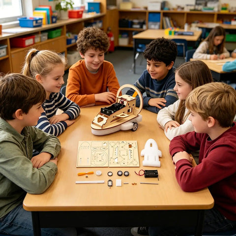 Children assembling Wooden Vehicle Model Kit For Hands On Mechanical Engineering Fans A Precision Parts Assembly Set classroom