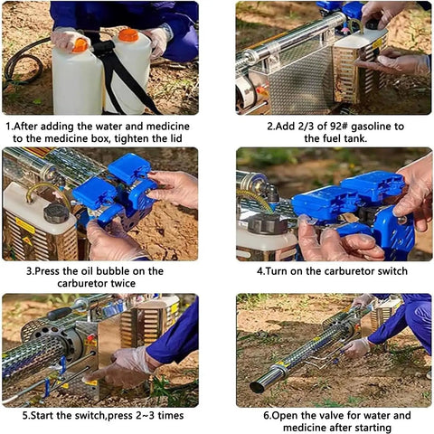 Setup instructions for Portable 15L Thermal Fogging Machine With Pulse Jet Power, 360 Degree Sprayer For Agriculture