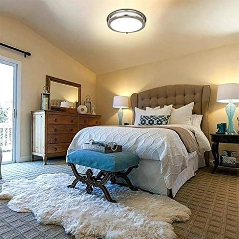 10 Inch Flush Mount LED Ceiling Light Fixture, 17W 1100 lm, Adjustable Color Temperature 2700K to 5000K, in elegant bedroom setting