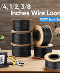 Spools of Super Durable PET Braided Wire Loom Expandable Cable Sleeve 300 Feet In One Quarter One Half And Three Eighths Inch