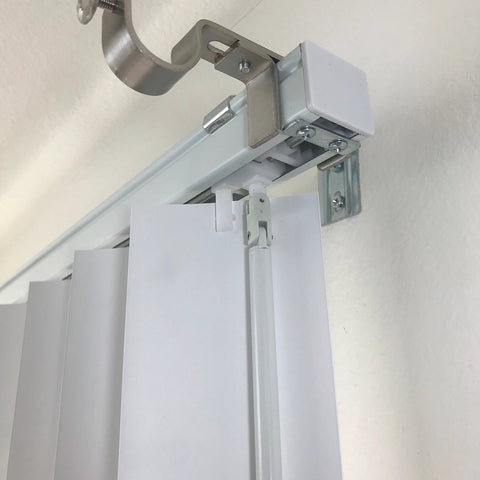 Outside Mounted Curtains For Vertical Blinds Bracket Set Of 3 Clip On No Drill Attachment installed on headrail