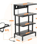 Four Tier Gaming Console Stand With Outlet And USB Ports, RGB Light Strips, wood and iron frame, 30.3-inch tall, space saving rack