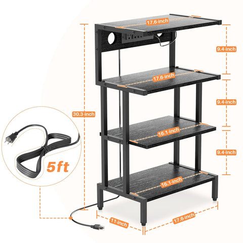 Four Tier Gaming Console Stand With Outlet And USB Ports, RGB Light Strips, wood and iron frame, 30.3-inch tall, space saving rack