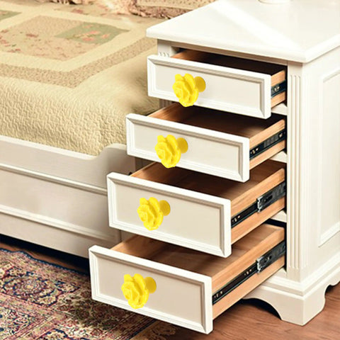 Drawer with Cute Ceramic Rose Knob Set Yellow Vintage Kitchen Style Drawer Pulls 6 Pack Rose Flower Cabinet Knobs With 3 Size Screws