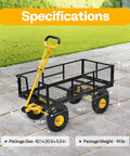 Heavy Duty Steel Garden Cart With 900 Lb Capacity 38x20 Rust Proof Bed 10 Inch Wheels And ATV Or Tractor Attachment on paving