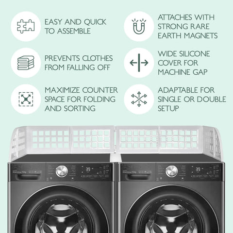 Laundry Guard With Silicone Gap Cover And Magnetic Fence For Washer And Dryer With 8 Strong Magnets in white on machines