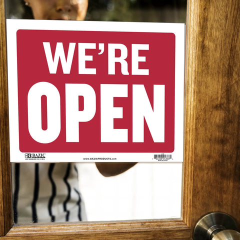Open And Closed Sign 12x16 Inch Double Sided Vinyl Sign For Storefronts Offices Restaurants Bars Shops Waterproof Indoor Signage With Bold Lettering No Sweat For Window Doors Front Desk And Lobbies 1 Pack showing 'WE'RE OPEN' on door