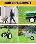 Beefy 14.5 Inch Wheelbarrow Wheel Solid Tire Replacement Kit used on various carts and trucks in garden and outdoor settings.