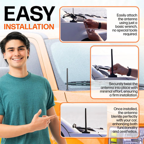 Easy installation of 6.75-inch short truck antenna for Ford F-250, secure fit on hood.