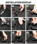 Installation steps for Under Seat Fire Extinguisher Bracket Mount for Dodge Ram Trucks 2009 Through 2017, with nylon strap.