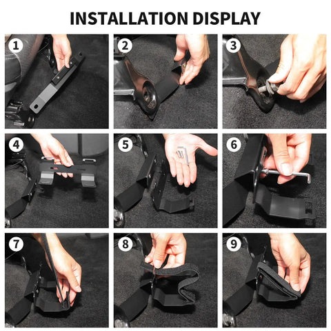 Installation steps for Under Seat Fire Extinguisher Bracket Mount for Dodge Ram Trucks 2009 Through 2017, with nylon strap.