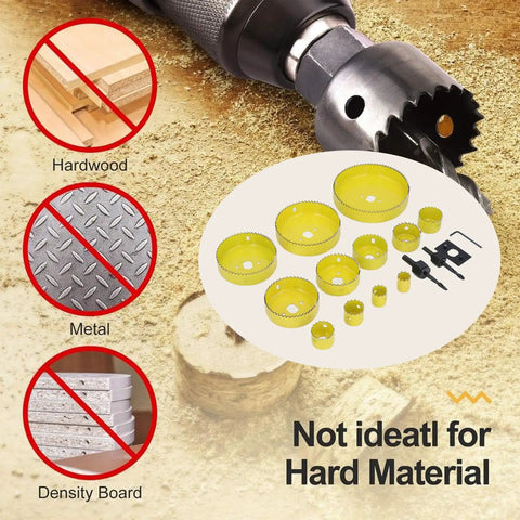 16 Piece Hole Saw Kit With High Speed Steel Cutting Tools Made For Electricians And Workshop Pros Who Wanna Cut Cleanly Through Wood And Metal Without Breaking A Sweat Or Spending All Day On The Job. HSS hole saw set with drill bits for wood, metal, and drywall