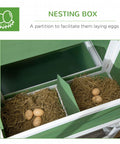 Interior view of nesting box in 49 Inch Chicken Coop With Garden Space And Outdoor Run Cage, showing eggs on straw bedding.