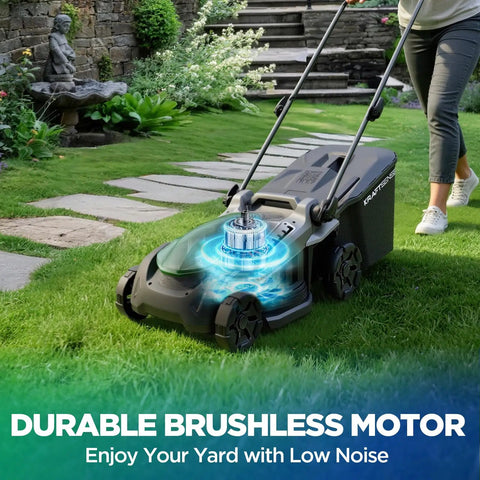 16 Inch Cordless Lawn Mower With Brushless 40V Power Dual 5Ah Batteries And Charger 2 In 1 mulching and bagging on grass