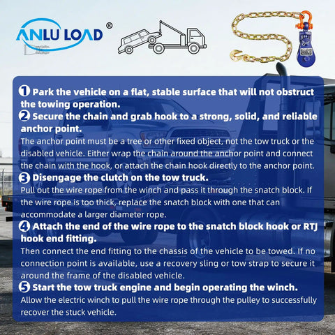 Heavy Duty 2 Ton Snatch Block With Chain, 3 Inch Single Sheave, 2 Ft Length, G70 Alloy Chain, Heat Treated And Corrosion Resistant, Mechanical Advantage For Safer, Easier Winching, Stronger Pull, Off Road Vehicle Recovery on tow truck
