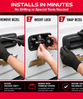 Installing Heavy Duty Manual Tailgate Lock for Chevy Silverado and GMC Sierra 1999 to 2007, showing 3-step process.