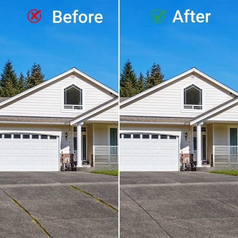 Before and after using Long Reach Crack Weeder With Spring Steel L Shaped Blade And Adjustable Stainless Handle 58 Inch Weeding Tool