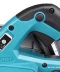 Heavy Hitter 40 Volt Cordless Circular Saw With Dual Five Amp Hour Battery Packs And A Precision 235 Millimeter Cutter Blade close-up of the handle and controls