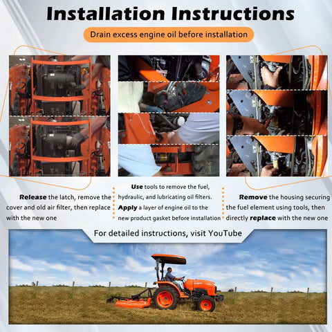 Installation steps for All-In-One Maintenance Filter Kit For L3301 HST And L3901 HST tractors with D1803 engines