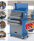 8 Drawer Rolling Tool Chest 42 Inch Heavy Duty Metal Cabinet On Wheels With Detachable Top Box Garage Workshop Storage For Repair Room And Warehouse Includes Hooks Liners Tray Divider And 550 Lb Load Capacity blue steel chest with open top box