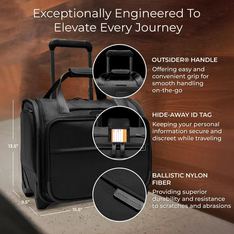 Briggs & Riley Baseline 2-Wheel Cabin Bag, black ballistic nylon carry-on luggage with retractable handle