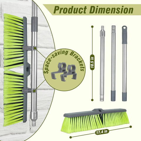 Product dimensions of 18 Inch Push Broom With 47 Inch Handle For Multi Surface Floor Cleaning On Deck Patio Garage And Driveway Dual Bristle Scrub Brush For Dust And Tough Debris Heavy Duty Build
