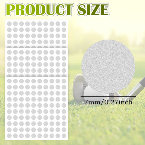 Golf Ball Reflective Stickers For Tracking And Swing Analysis, 300 Pcs with size illustration and golf club background