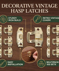 Bulk 100 Set Iron Toggle Hasp Latches With Screws For Jewelry Boxes Wood Cabinets And Storage Projects Yellow Heavy Duty Hardware Upgrade displayed with various angles and easy installation details.
