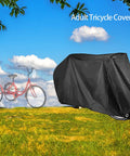 Adult Tricycle Cover For 24 To 26 Inch Three Wheel Electric Trikes And Bikes, Outdoor Waterproof Windproof Dustproof Rain Shield, Fits Mountain Road Cruiser And EBikes, 78 L 29 W 43 H, Heavy Duty All Weather Protection black cover on outdoor trike