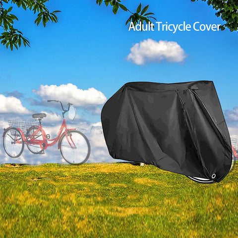Adult Tricycle Cover For 24 To 26 Inch Three Wheel Electric Trikes And Bikes, Outdoor Waterproof Windproof Dustproof Rain Shield, Fits Mountain Road Cruiser And EBikes, 78 L 29 W 43 H, Heavy Duty All Weather Protection black cover on outdoor trike