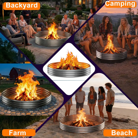 Heavy Duty Steel Outdoor Fire Pit Ring For Wood Burning 60 Inch Large Modern Metal Bonfire Pit For Backyard Camping And Hangouts