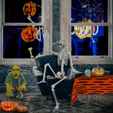 Totally Realistic Halloween Posable Skeleton With Movable Joints Life Size 165 Cm Tall Durable Plastic Bones indoors