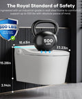 Hands Free Foot Operated Wall Mount Smart Toilet With Automatic Bidet Heated Seat Touchless Auto Flush showing 500 lbs weight capacity.