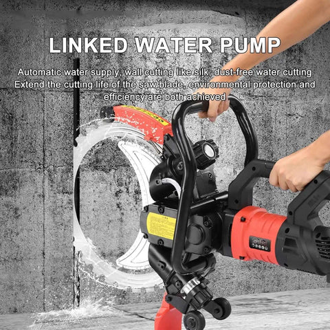 Heavy Duty Concrete Ring Saw With Massive 11 Inch Cut Depth And Commercial Diamond Blade cutting through concrete with linked water pump.