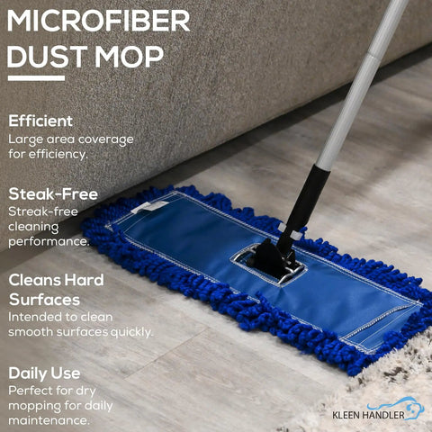 18 Inch Microfiber Dust Mop Head Replacement, Large Washable Commercial Mop Head, Heavy Duty Looped End, Blue Mop Head