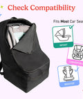Top Notch Padded Car Seat Backpack Travel Bag For Air Travel, showing black cover with infant car seat inside