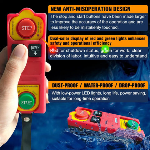 Remote control for 1760 Lb Heavy Duty Electric Hoist With Remote And Wired Control 2 In 1 Lift 110V, waterproof design shown