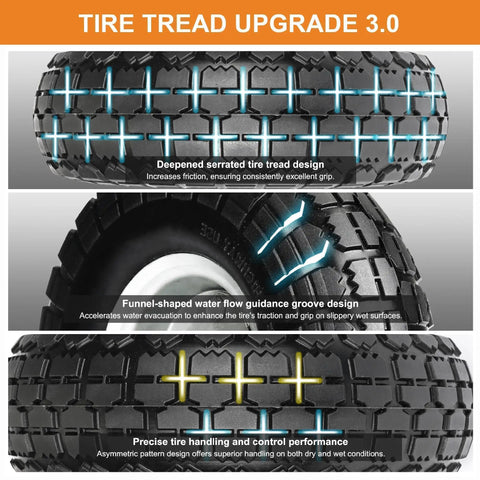 Flat Free Solid Rubber Tire Wheel Set For Hand Trucks And Wheelbarrows No Fuss 10 Inch Replacement Wheels 2 Pack tire tread design