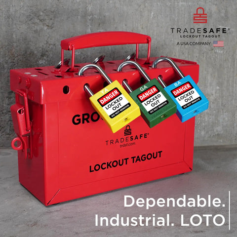 Red Lockout Tagout Group Box For OSHA Compliant LOTO Procedures, Heavy Duty 18 Gauge Steel Lock Box Holds Up To 12 Padlocks