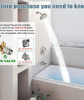 Bathroom with Tub Shower Faucet Set With Valve And Wall Mount Trim Kit For 6 Inch Tub Fixtures, single spray head, brushed nickel finish