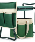 All In One Garden Stool And Kneeler Set, Foldable Gardening Bench With Tool Bag Pouch, EVA Pad And Garden Gloves, green bench with tool bag